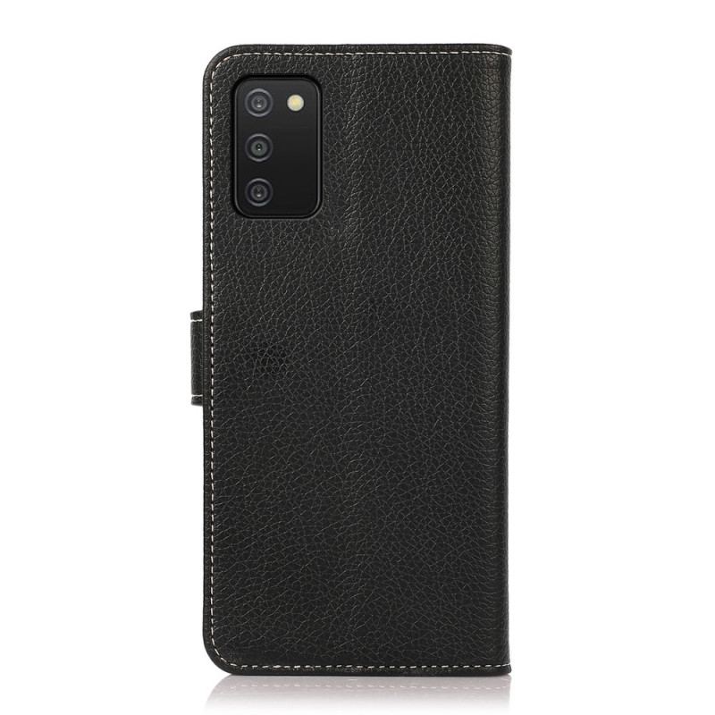 Capa Folio Para Samsung Galaxy A03s Costura Litchi Couro Sintético