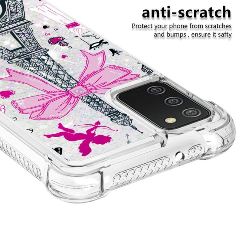 Capa Para Samsung Galaxy A03s As Lantejoulas Da Torre Eiffel