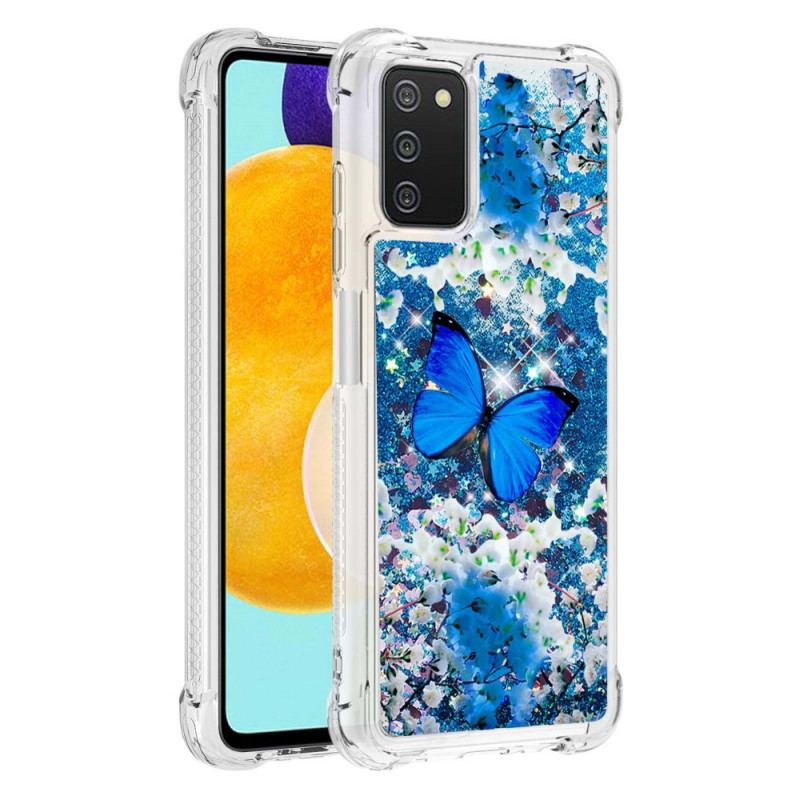Capa Para Samsung Galaxy A03s Borboletas Azuis Brilhantes