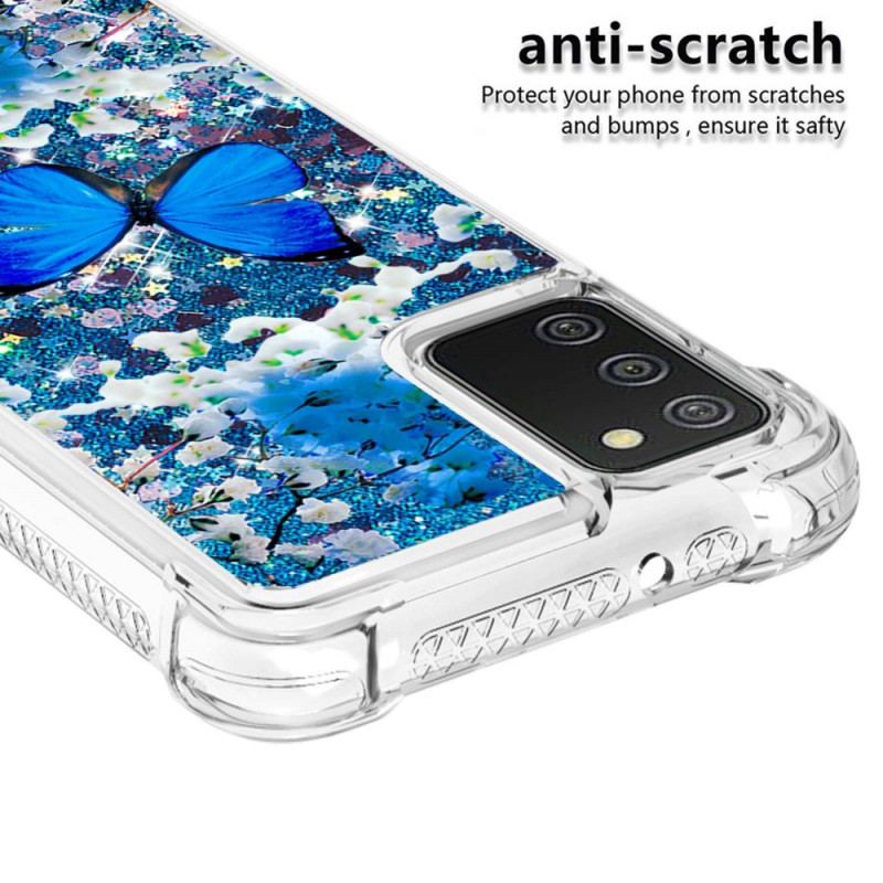 Capa Para Samsung Galaxy A03s Borboletas Azuis Brilhantes