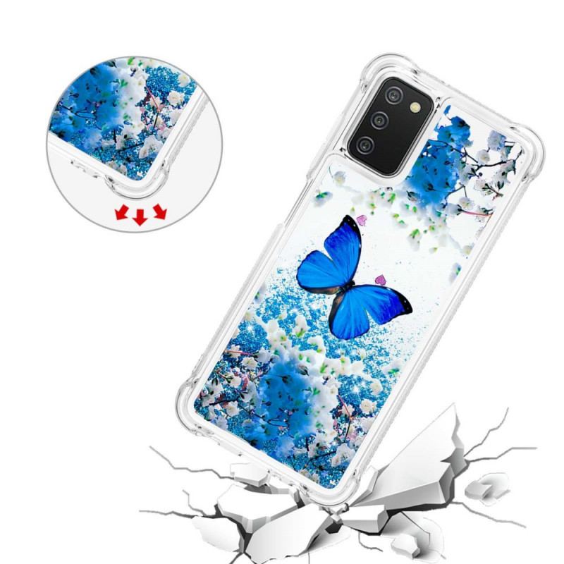 Capa Para Samsung Galaxy A03s Borboletas Azuis Brilhantes