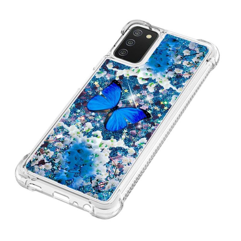 Capa Para Samsung Galaxy A03s Borboletas Azuis Brilhantes