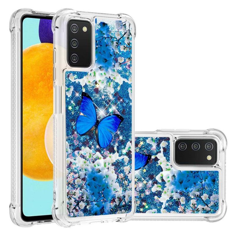 Capa Para Samsung Galaxy A03s Borboletas Azuis Brilhantes