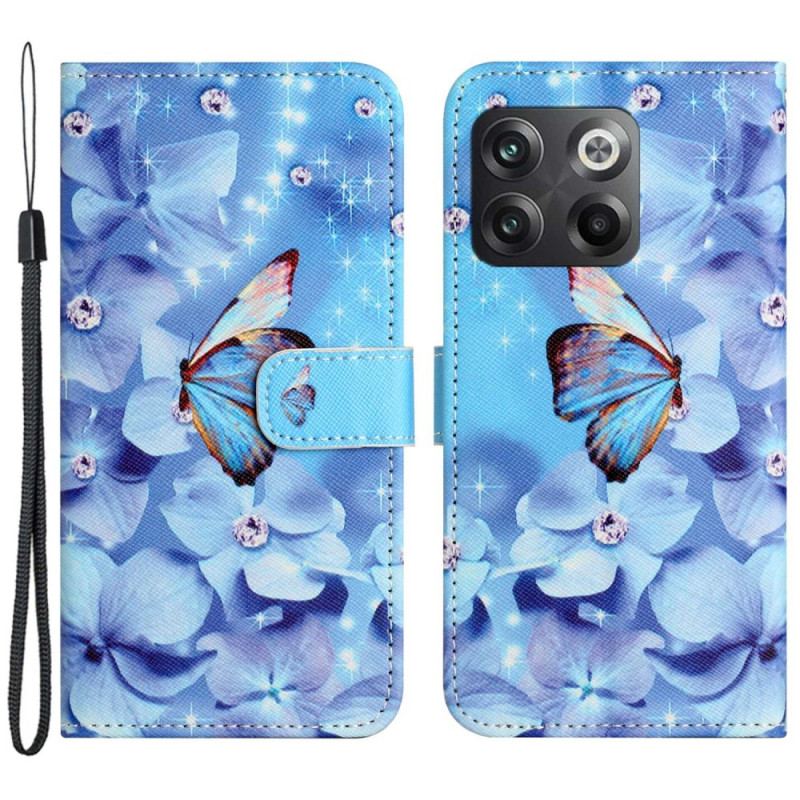 Capa De Couro Para OnePlus 10T 5G De Cordão Borboletas Strappy Diamond