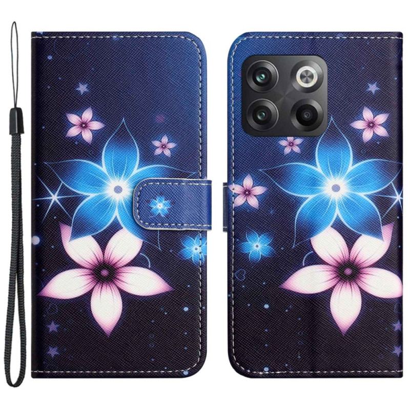 Capa De Couro Para OnePlus 10T 5G De Cordão Flores De Cinta Lunar