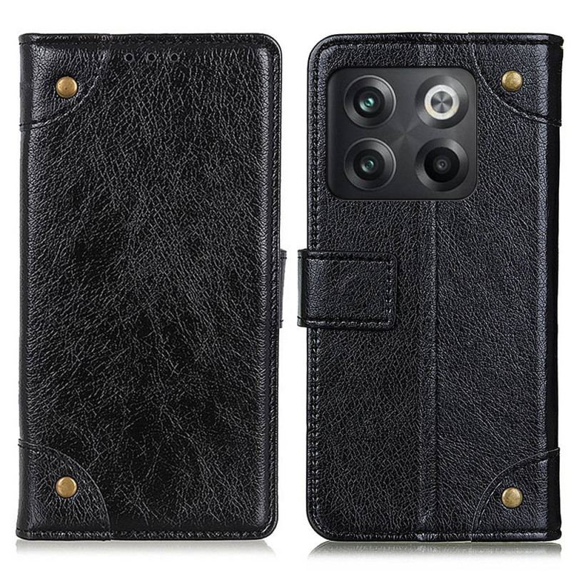 Capa De Couro Para OnePlus 10T 5G Rebites Vintage Estilo Couro Napa