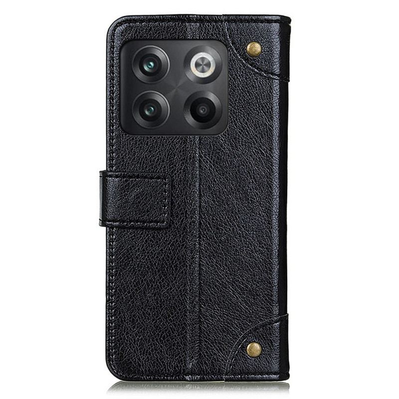 Capa De Couro Para OnePlus 10T 5G Rebites Vintage Estilo Couro Napa