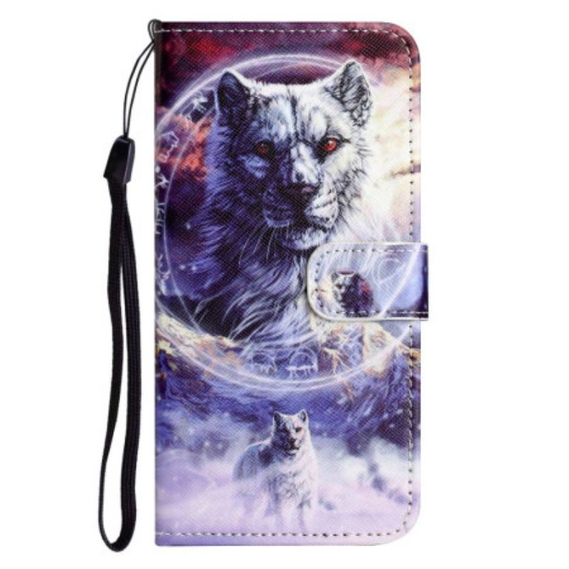 Capa Em Pele Para OnePlus 10T 5G De Cordão Lobo Cordão
