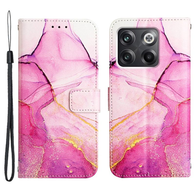 Capa Flip Para OnePlus 10T 5G De Cordão Tira De Mármore