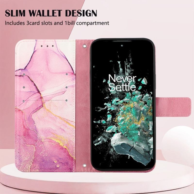 Capa Flip Para OnePlus 10T 5G De Cordão Tira De Mármore