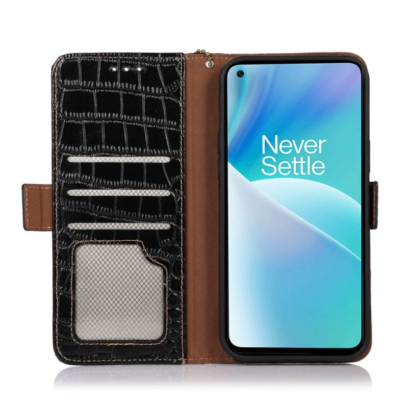Capa Folio Para OnePlus 10T 5G Rfid Estilo Crocodilo