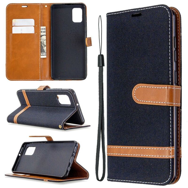 Capa De Couro Para Samsung Galaxy A31 De Cordão Correia Efeito Tecido E Couro