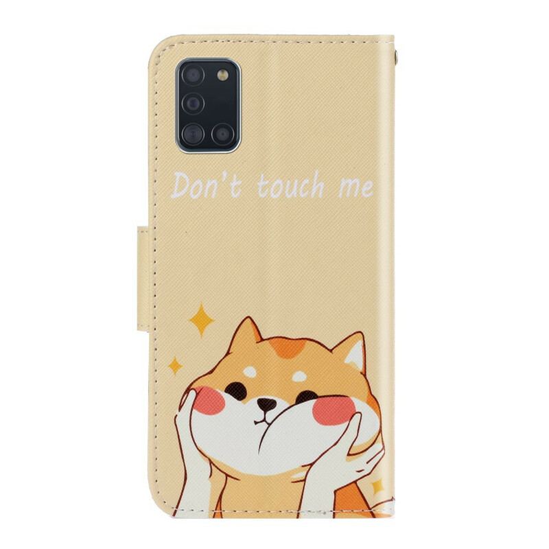 Capa De Couro Para Samsung Galaxy A31 De Cordão Gato Não Me Toque Com Alça