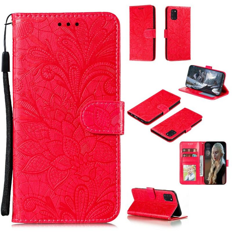 Capa Folio Para Samsung Galaxy A31 De Cordão Strap Flores Tribais