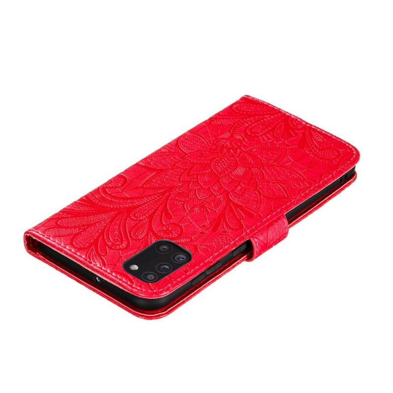 Capa Folio Para Samsung Galaxy A31 De Cordão Strap Flores Tribais