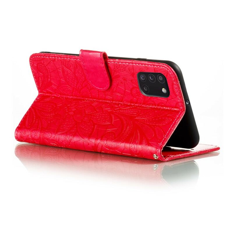 Capa Folio Para Samsung Galaxy A31 De Cordão Strap Flores Tribais