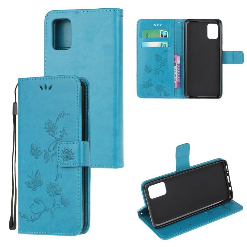 Capa Folio Para Samsung Galaxy A31 De Cordão Tanga Borboletas E Flores