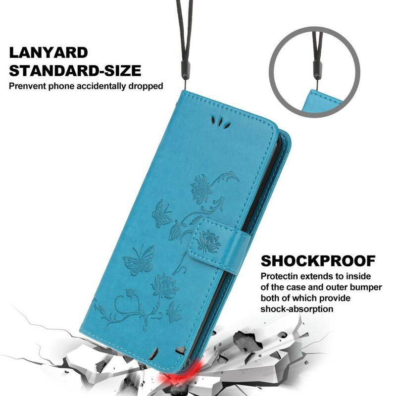 Capa Folio Para Samsung Galaxy A31 De Cordão Tanga Borboletas E Flores