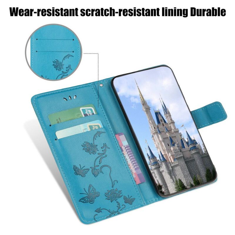 Capa Folio Para Samsung Galaxy A31 De Cordão Tanga Borboletas E Flores
