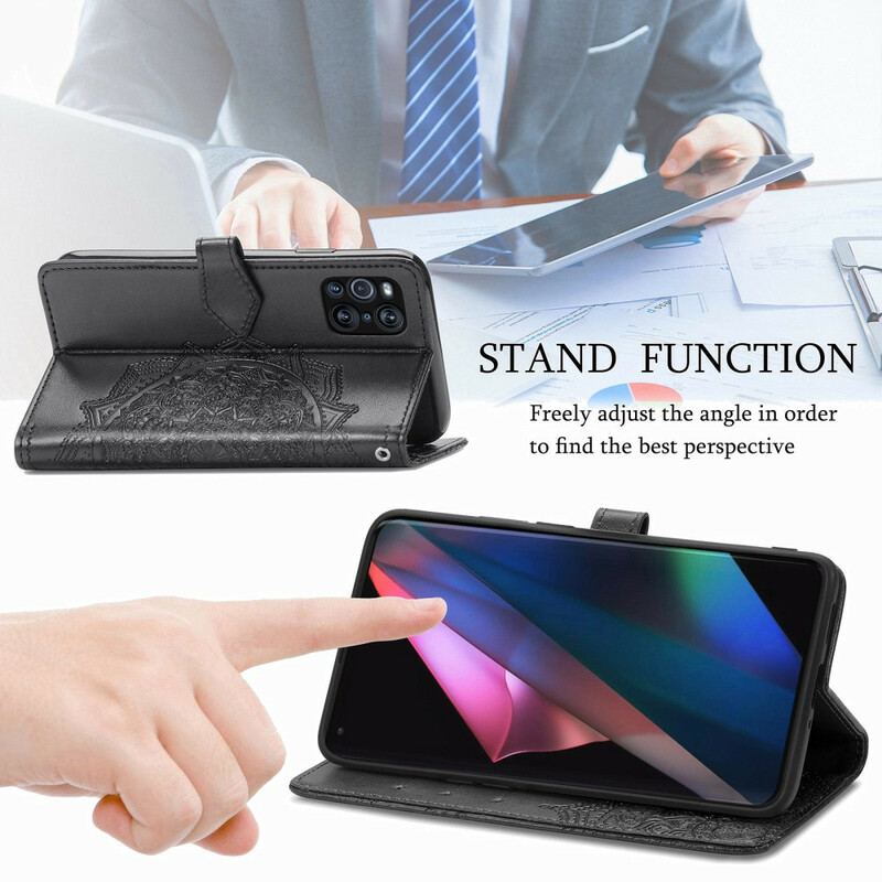 Capa De Couro Para Oppo Find X3 Pro Mandala Idade Média