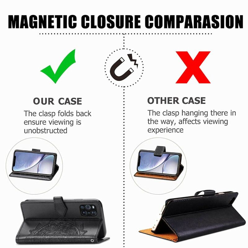 Capa De Couro Para Oppo Find X3 Pro Mandala Idade Média