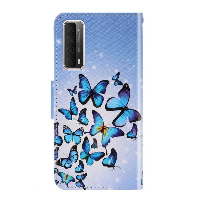Capa De Couro Para Huawei P Smart 2021 De Cordão Voo De Borboletas Em Cordão