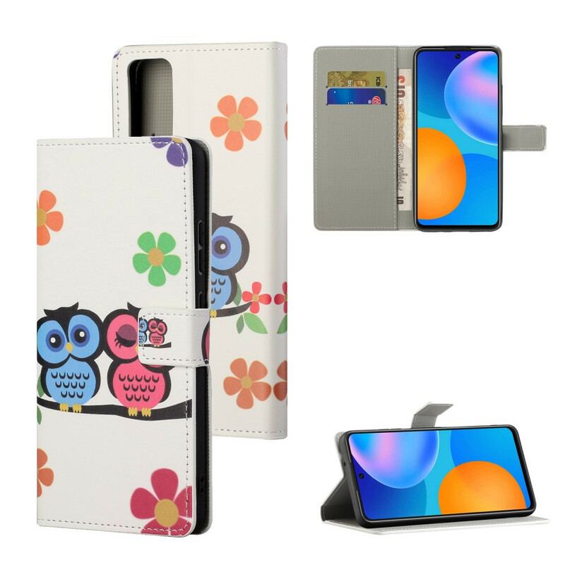 Capa De Couro Para Huawei P Smart 2021 Par De Corujas