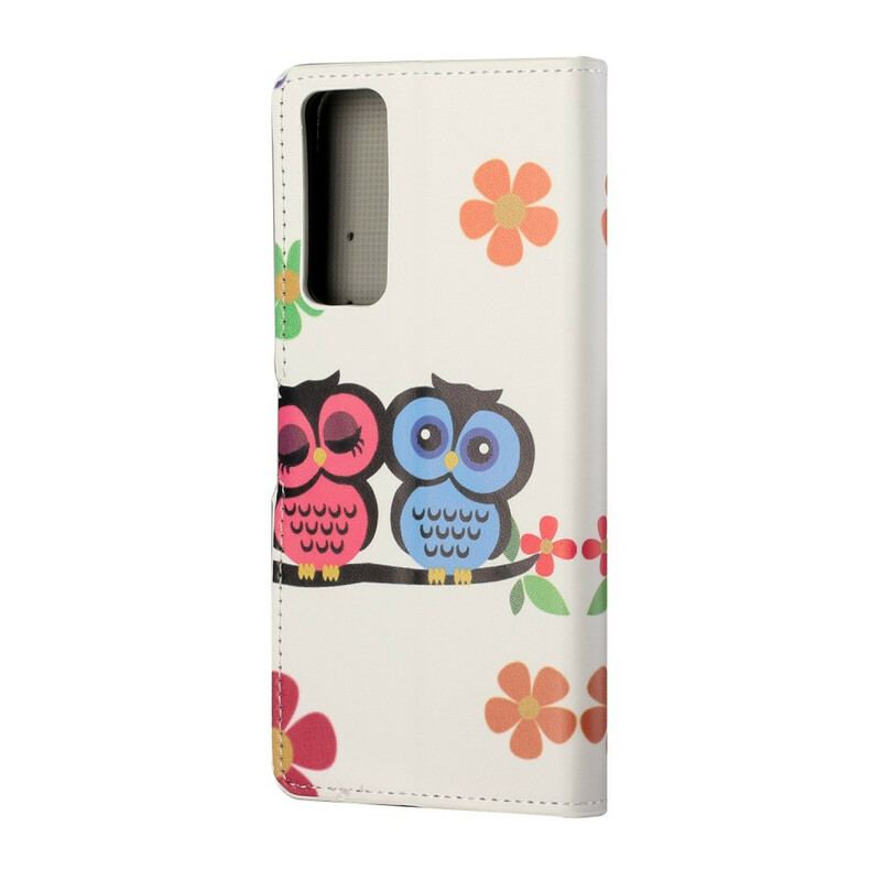 Capa De Couro Para Huawei P Smart 2021 Par De Corujas