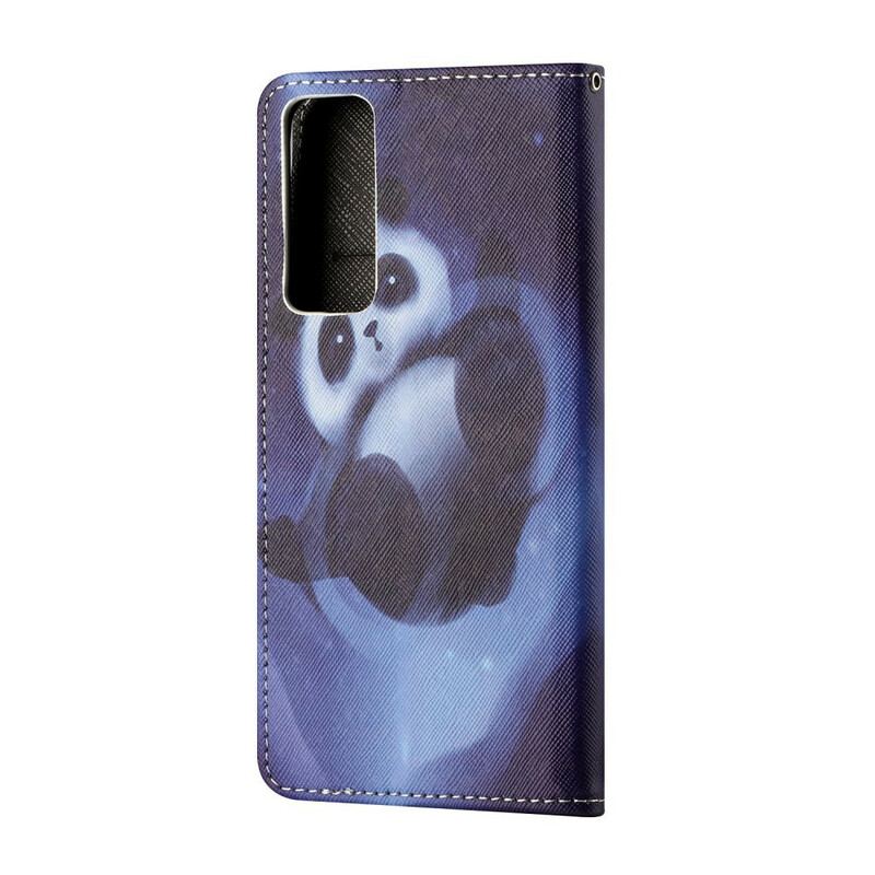 Capa Em Pele Para Huawei P Smart 2021 De Cordão Espaço Panda Com Lanyard