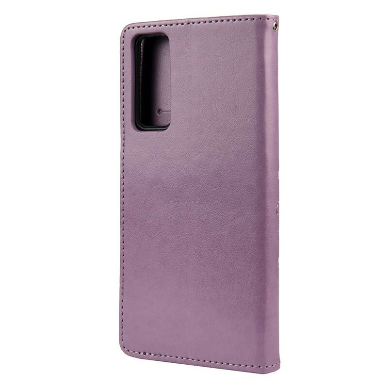 Capa Flip Para Huawei P Smart 2021 De Cordão Pulseira Borboletas E Flores