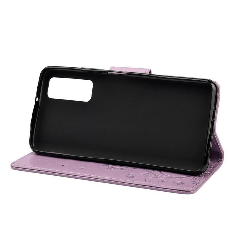 Capa Flip Para Huawei P Smart 2021 De Cordão Pulseira Borboletas E Flores
