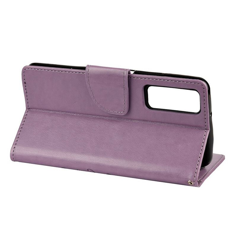 Capa Flip Para Huawei P Smart 2021 De Cordão Pulseira Borboletas E Flores