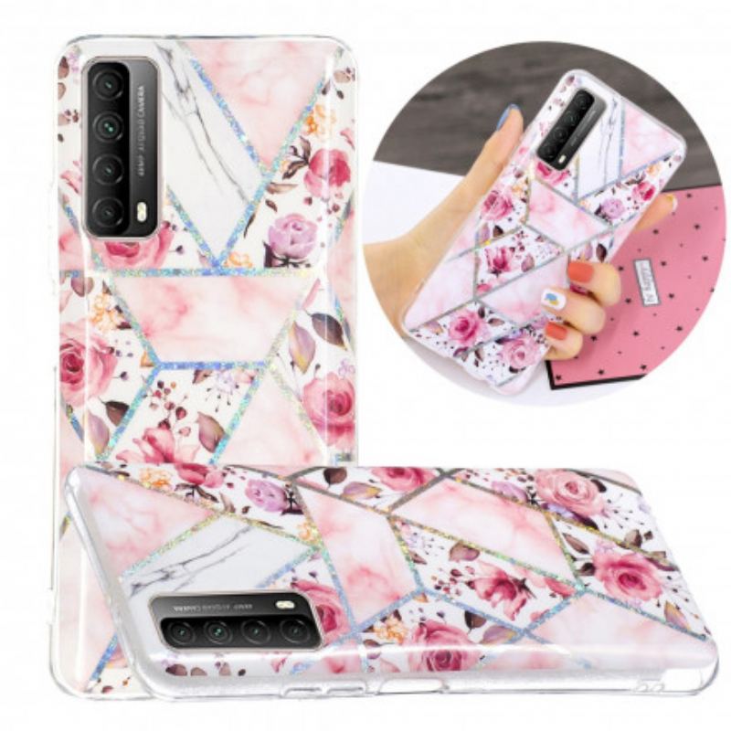 Capa Para Huawei P Smart 2021 Flores Em Mármore