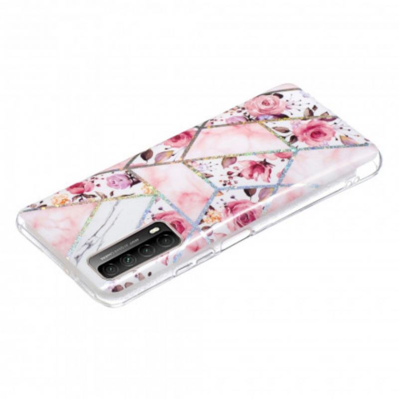 Capa Para Huawei P Smart 2021 Flores Em Mármore