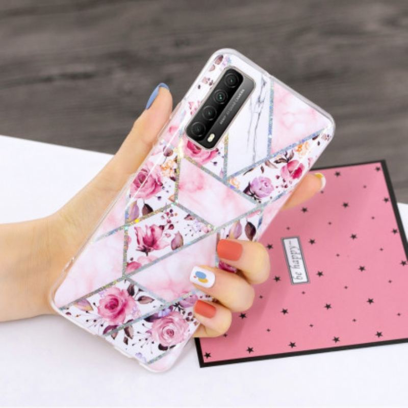 Capa Para Huawei P Smart 2021 Flores Em Mármore