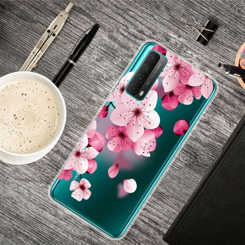 Capa Para Huawei P Smart 2021 Grandes Flores Cor De Rosa