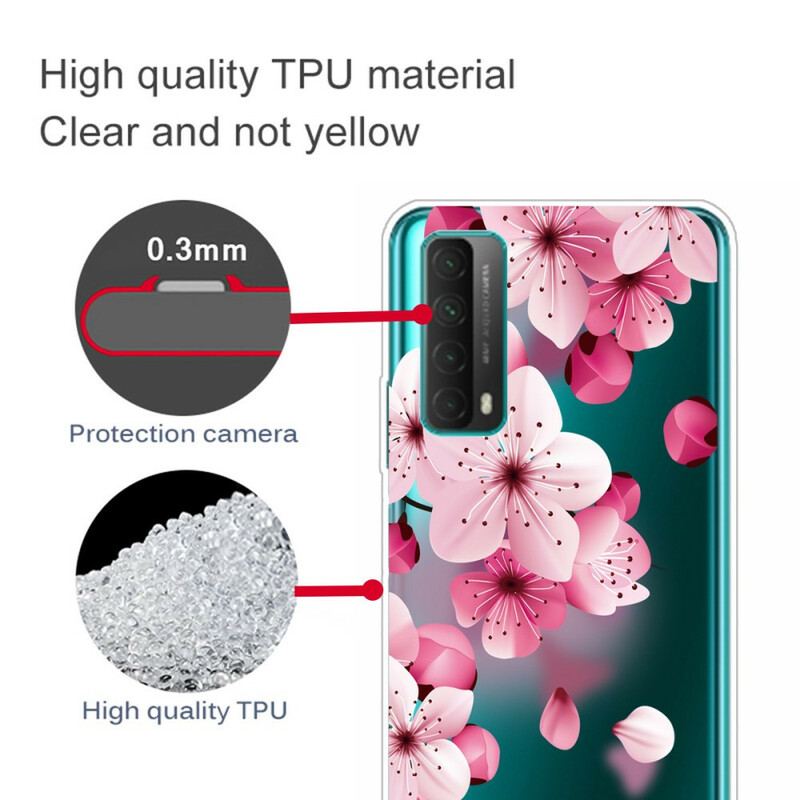 Capa Para Huawei P Smart 2021 Grandes Flores Cor De Rosa