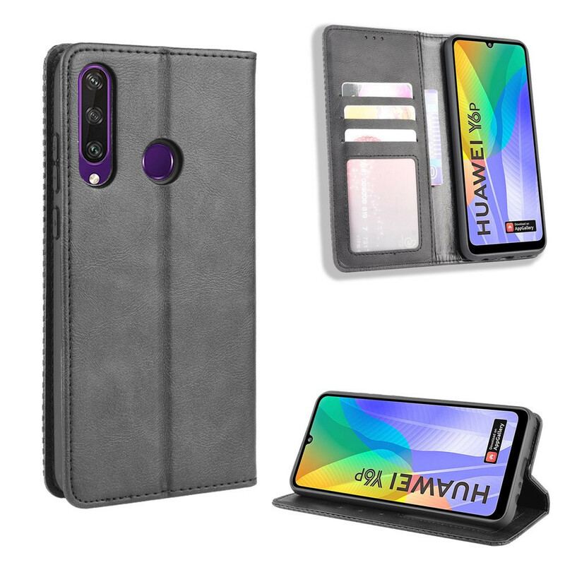 Capa De Celular Para Huawei Y6p Flip Efeito Couro Vintage Estilizado