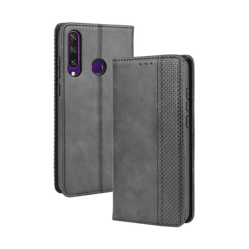 Capa De Celular Para Huawei Y6p Flip Efeito Couro Vintage Estilizado