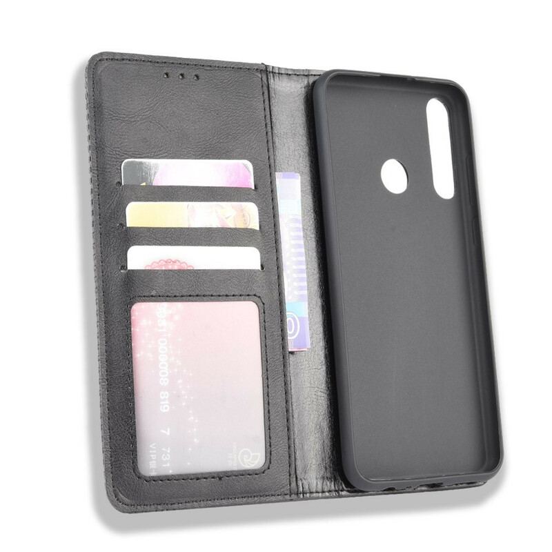 Capa De Celular Para Huawei Y6p Flip Efeito Couro Vintage Estilizado