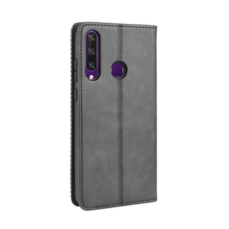 Capa De Celular Para Huawei Y6p Flip Efeito Couro Vintage Estilizado