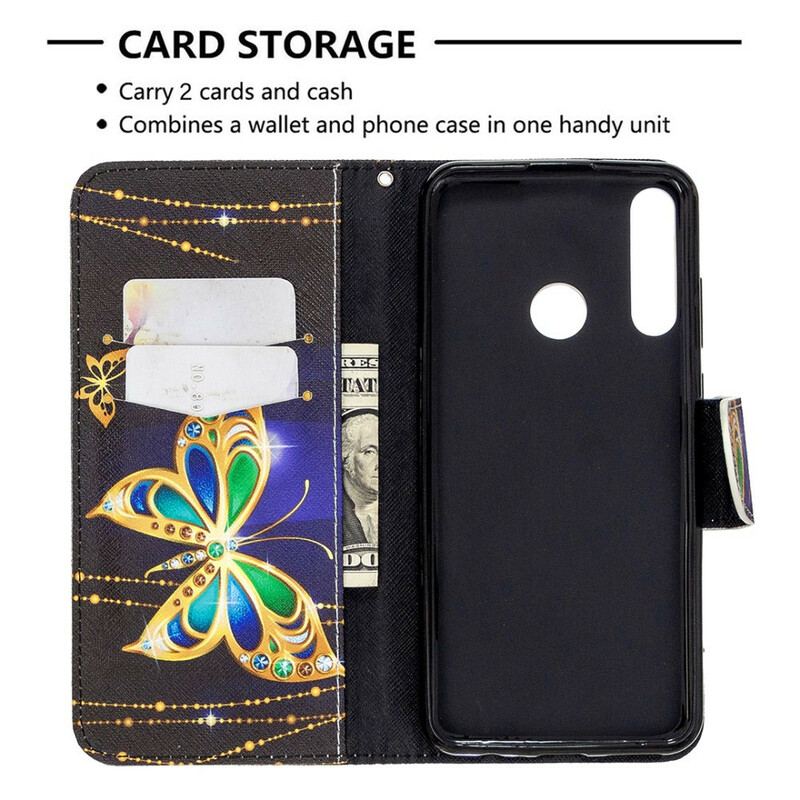 Capa De Couro Para Huawei Y6p Borboleta Mágica