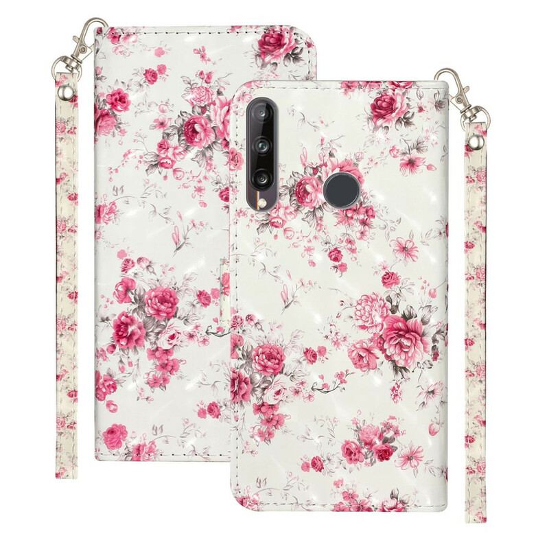 Capa De Couro Para Huawei Y6p De Cordão Strap Light Spot Flowers