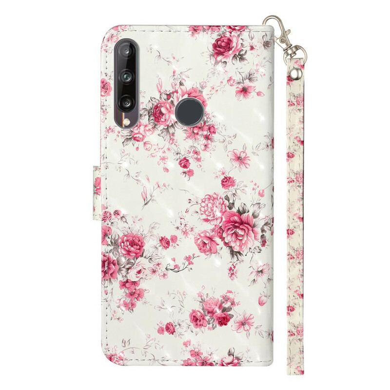 Capa De Couro Para Huawei Y6p De Cordão Strap Light Spot Flowers