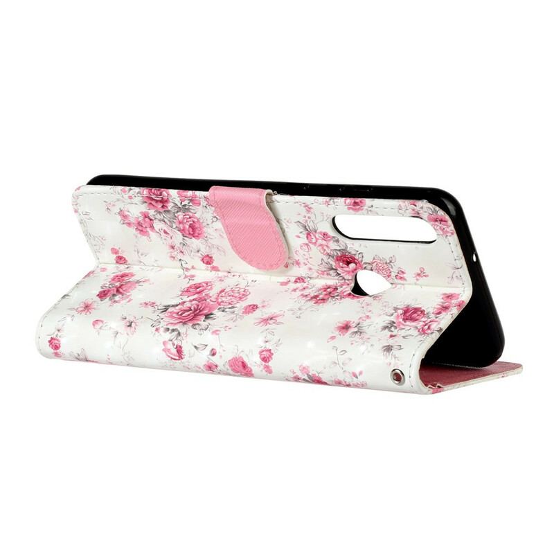 Capa De Couro Para Huawei Y6p De Cordão Strap Light Spot Flowers