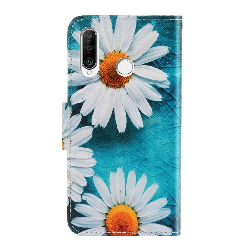 Capa Flip Para Huawei Y6p De Cordão Fio Dental Margaridas
