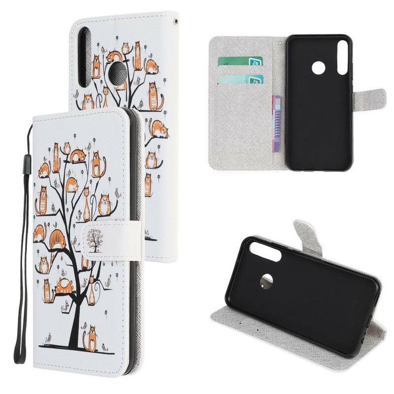 Capa Flip Para Huawei Y6p De Cordão Gatos Divertidos Com Alça