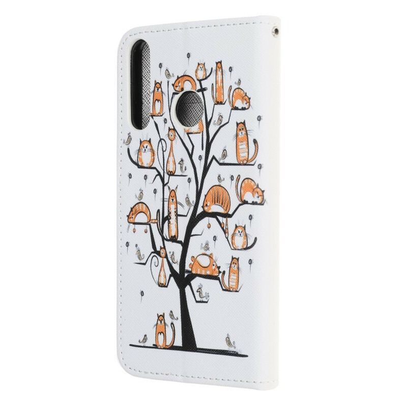 Capa Flip Para Huawei Y6p De Cordão Gatos Divertidos Com Alça