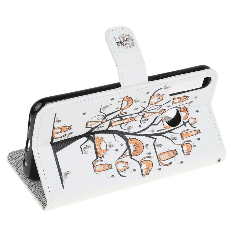 Capa Flip Para Huawei Y6p De Cordão Gatos Divertidos Com Alça