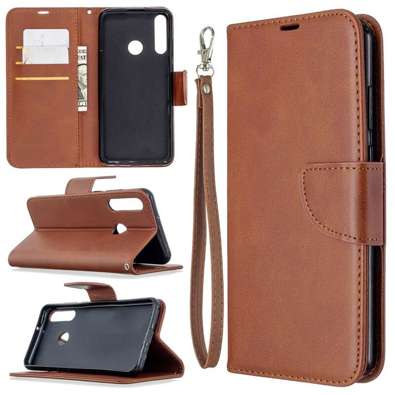 Capa Flip Para Huawei Y6p De Couro Retalho Liso Oblíquo